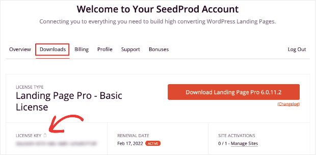 license key in seedprod account