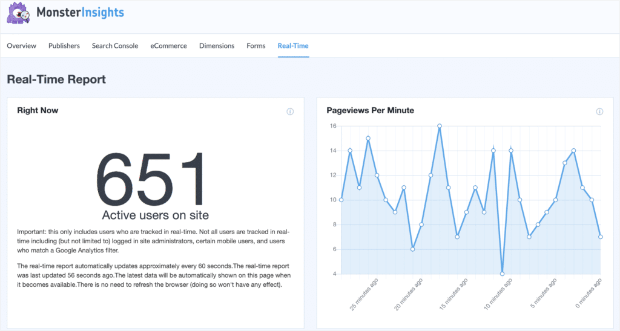 real time report in monsterinsights