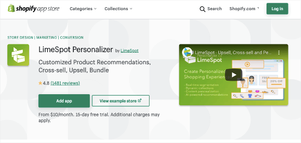 limespot personalizer shopify app