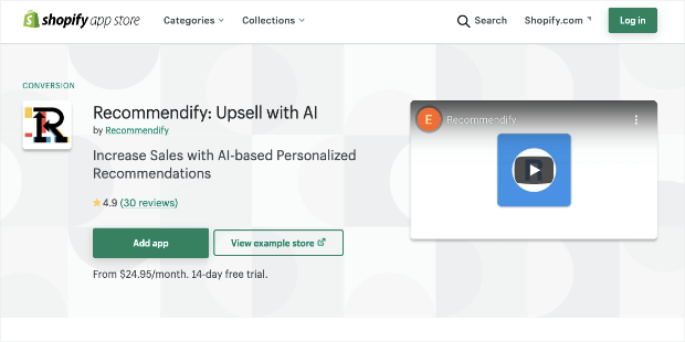 recommendify upsell shopify app with AI