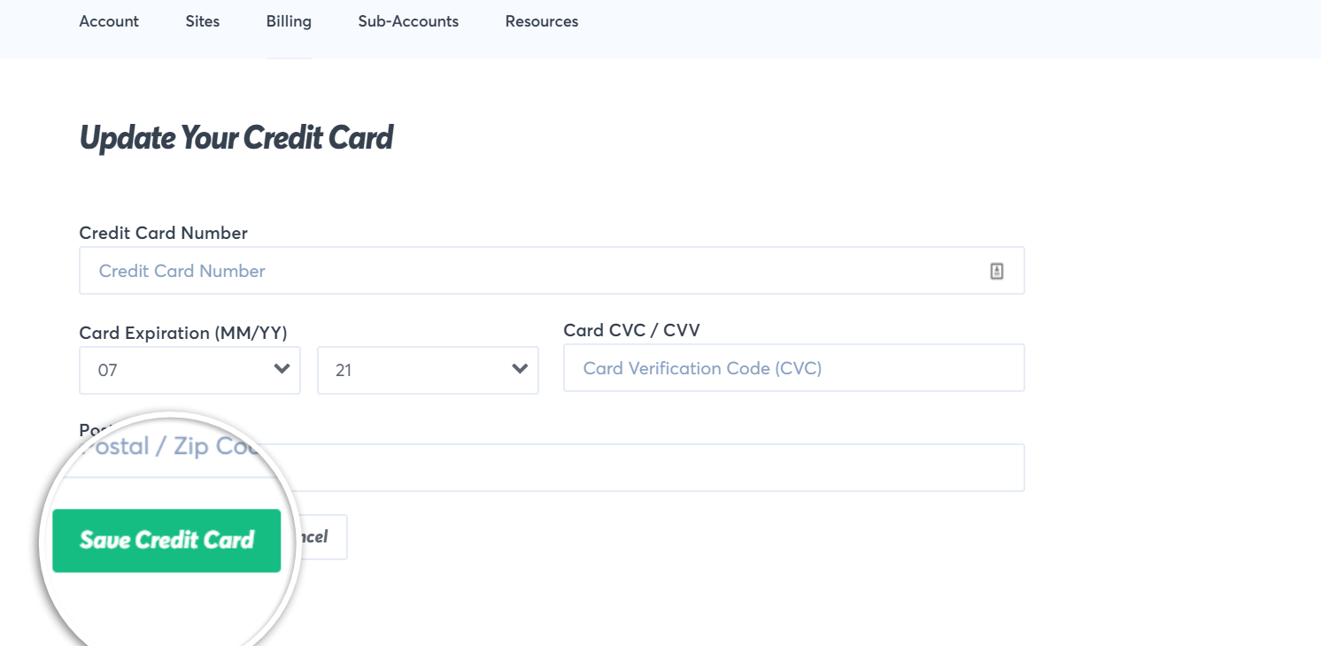 Click on the save credit card button
