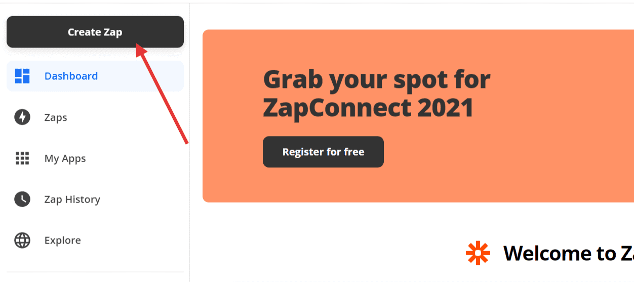 click the create zap button