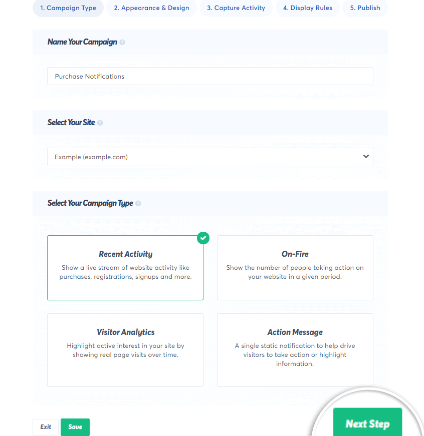 fill the trustpulse capture settings and click next