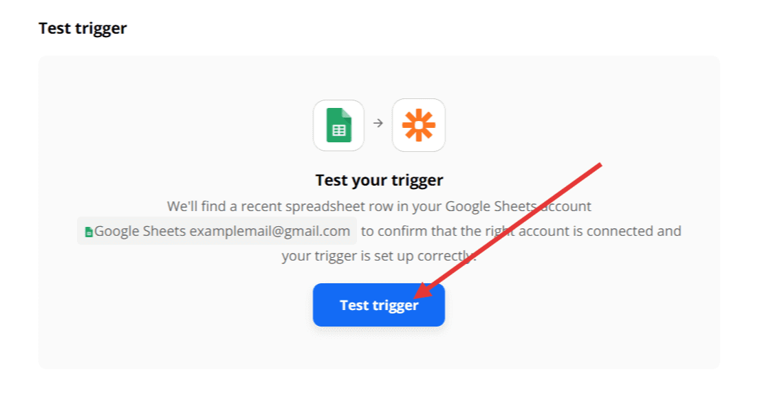 click on the test trigger button to test the trigger configuration