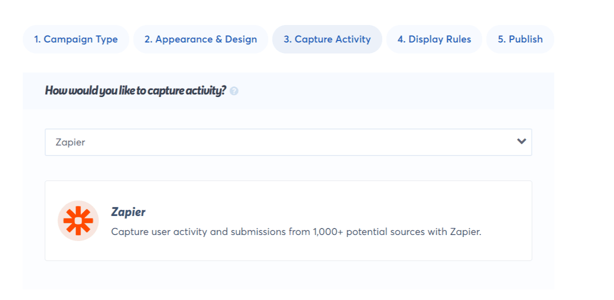 select Zapier as the Capture Activity option