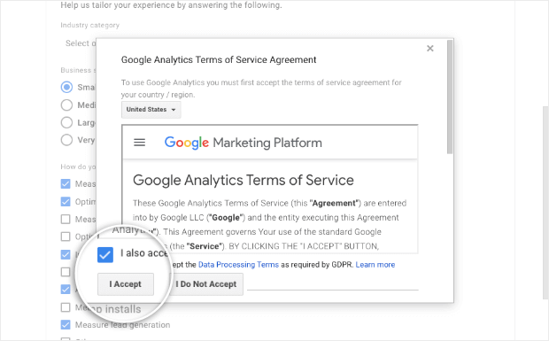 accept terms google analytics