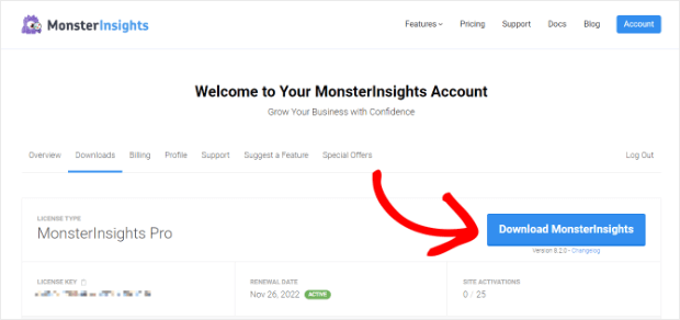 download monsterinsights button