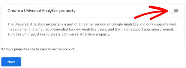 enable create universal analytics property