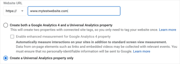 select create a universal analytics property only