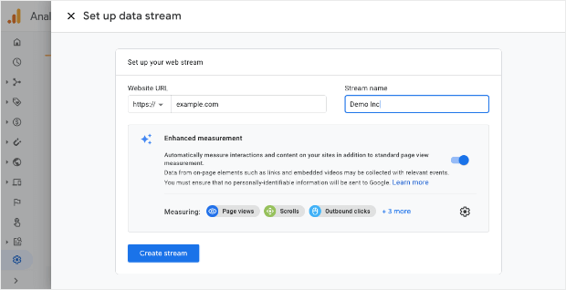 setup data stream in google analytics