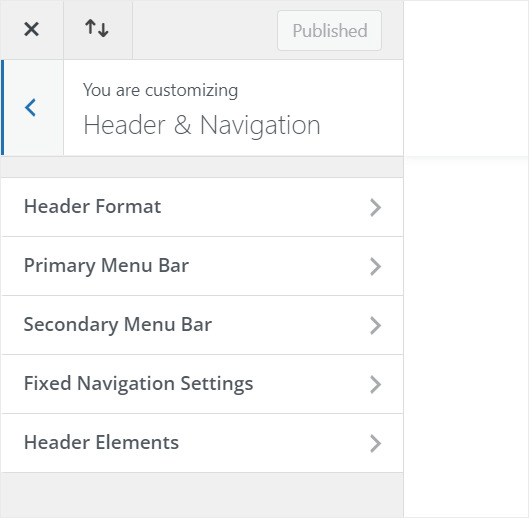 Header and Navigation options