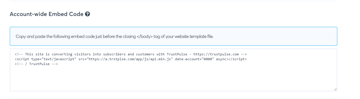 TrusttPulse account-wide embed code