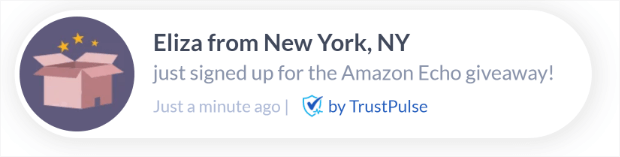 TrustPulse giveaway notification