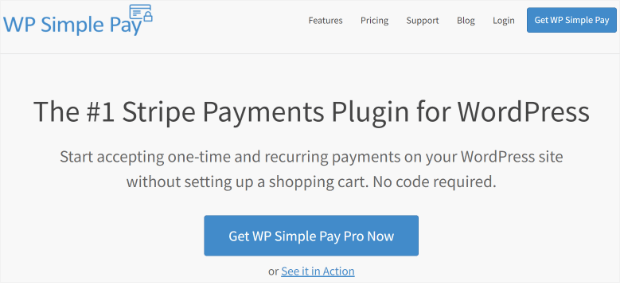 WP Simple Pay homepage