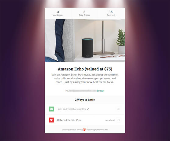 RafflePress Amazon Echo giveaway