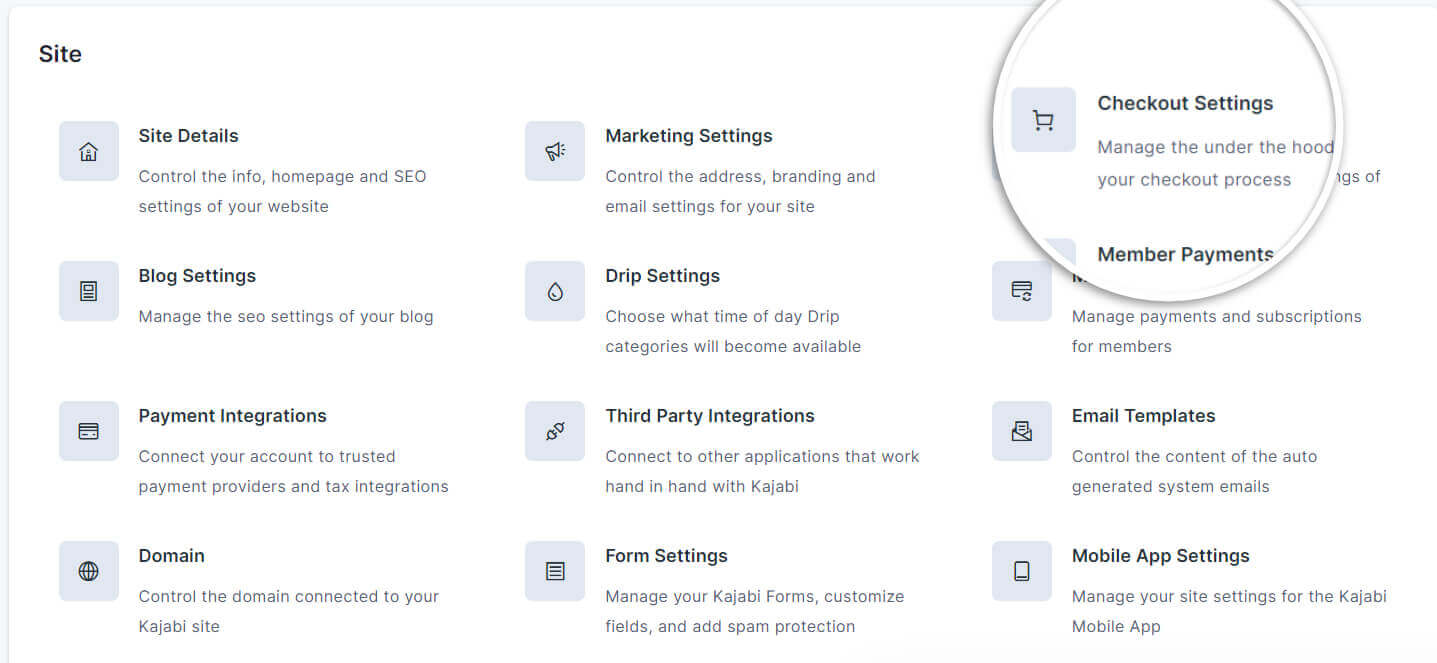 select kajabi checkout settings