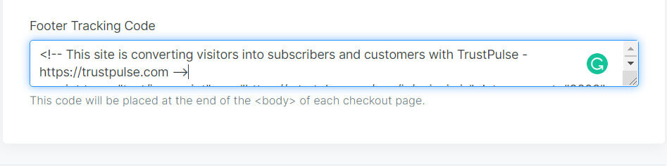 add trustpulse embed code to the footer tracking code section