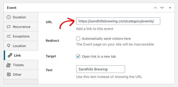 Event-URL-settings
