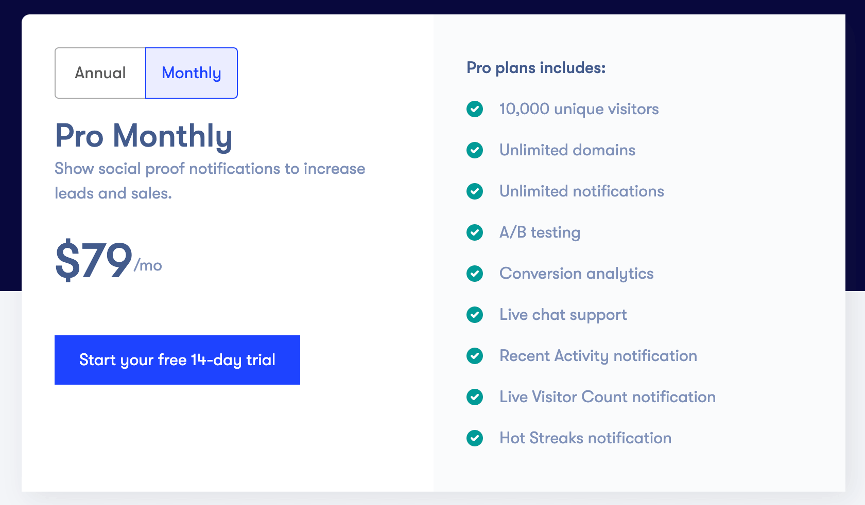 FOMO vs. UseProof vs. TrustPulse - Pricing - Pricing