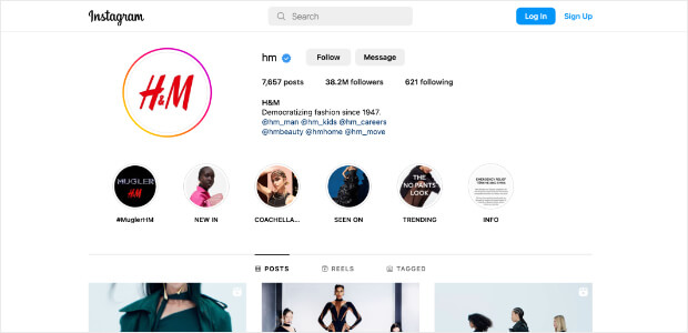 h&m instagram page