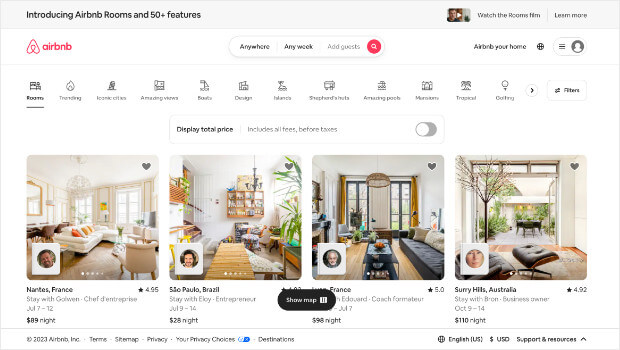 airbnb home page example