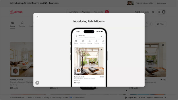 airbnb splash page example
