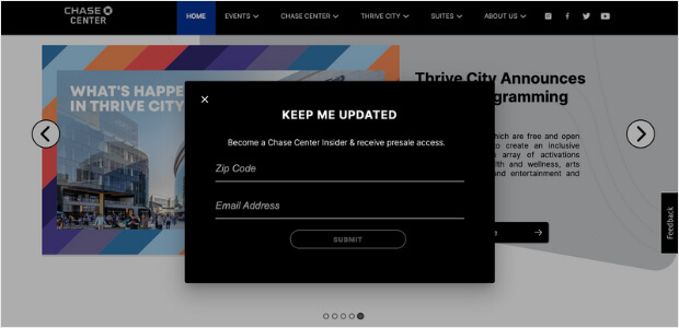 chase center splash page example