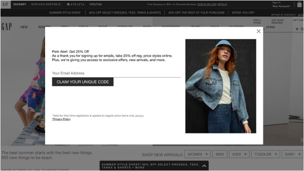 gap splash page example