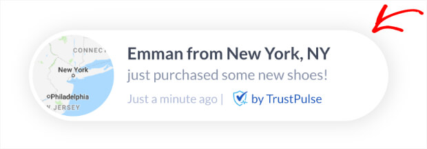 Preview of TrustPulse notification on screen
