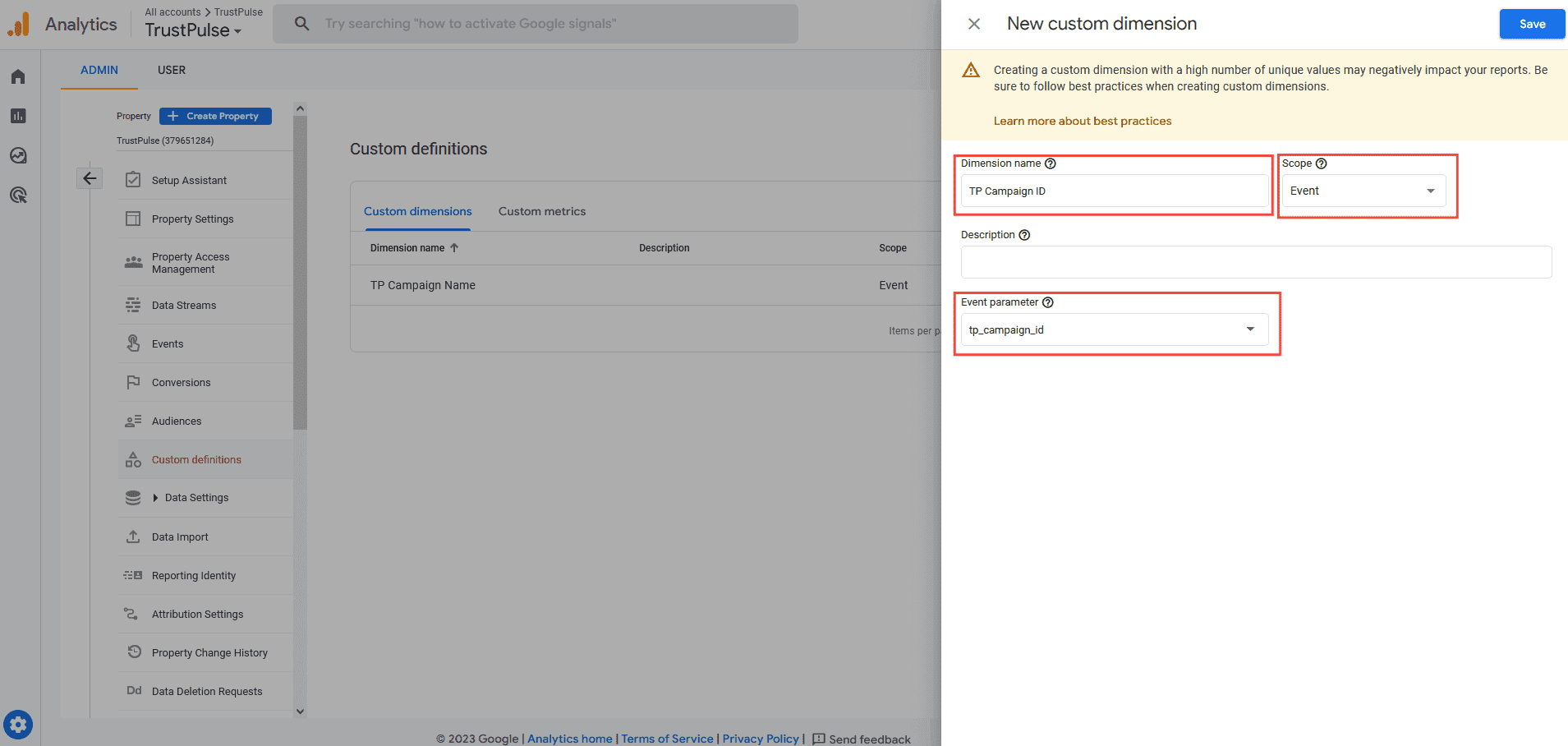 GA Custom Dimension - TrustPulse