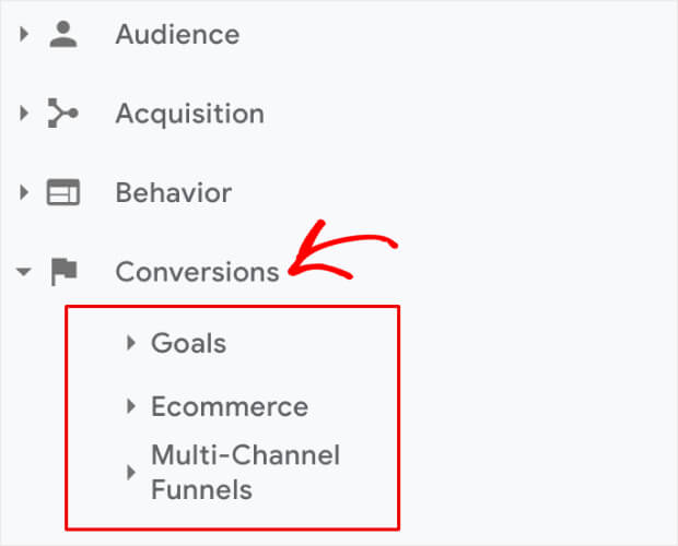 google analytics conversions choices