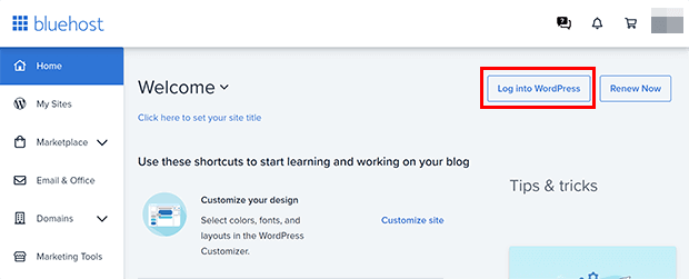 bluehost wordpress login