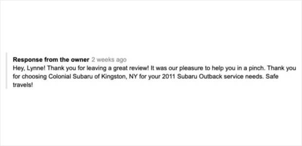 thank you review response template
